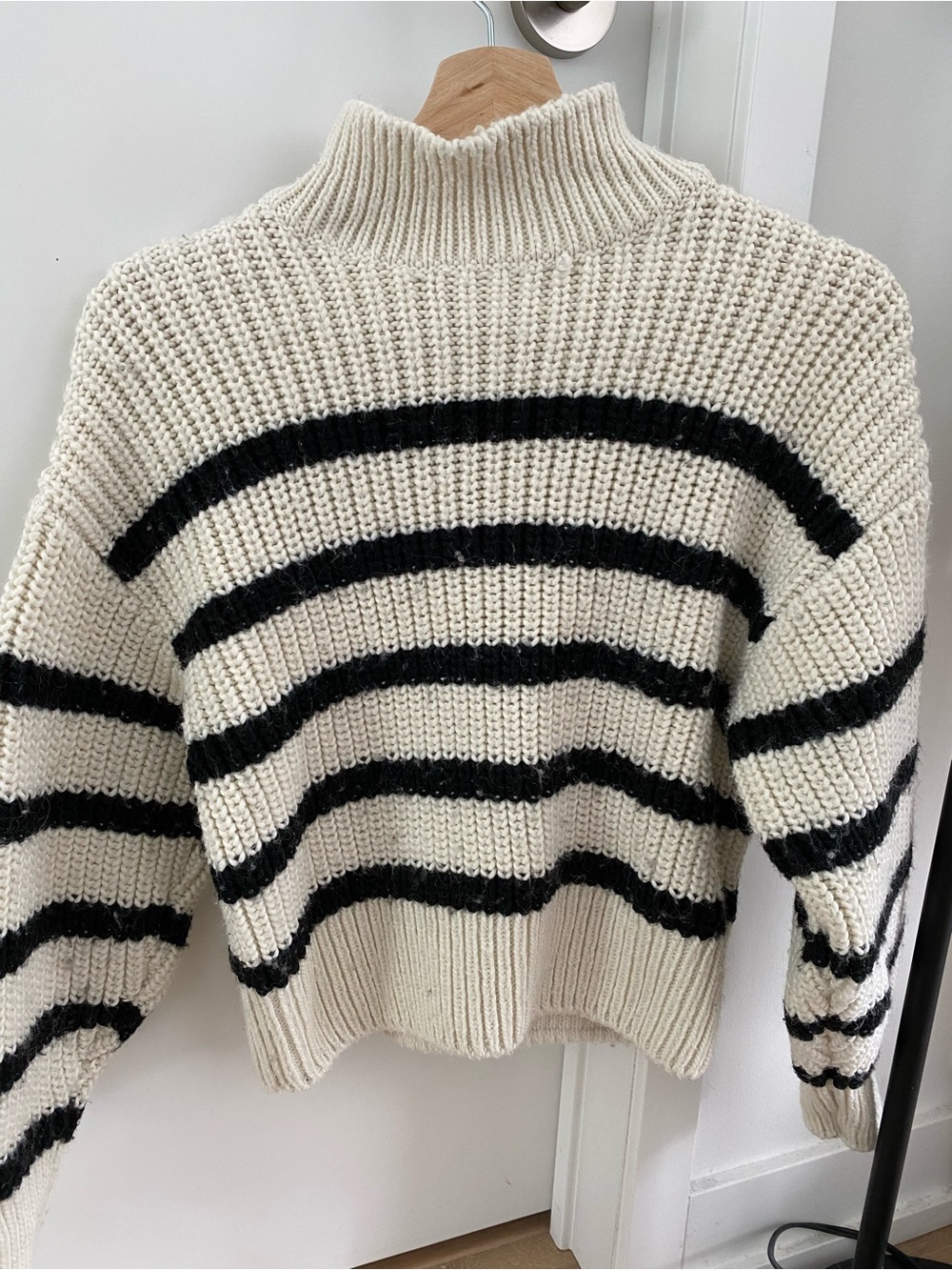 H&M Cream and Black Striped Turtleneck Sweater